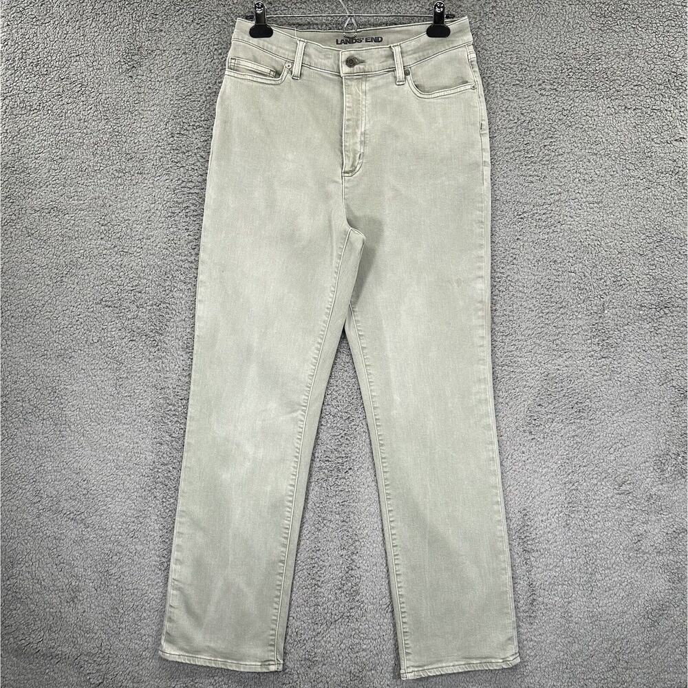 Lands' End Straight Leg Jeans Women 12‎ Green High-Rise Pockets Stretch i94